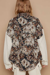 POL Contrast Sleeves Button Down Floral Jacquard Shirt OutfitFlow